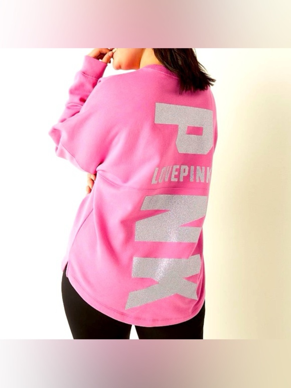 Victoria's Secret PINK Varsity Crew Pullover Pink Glitter Logo